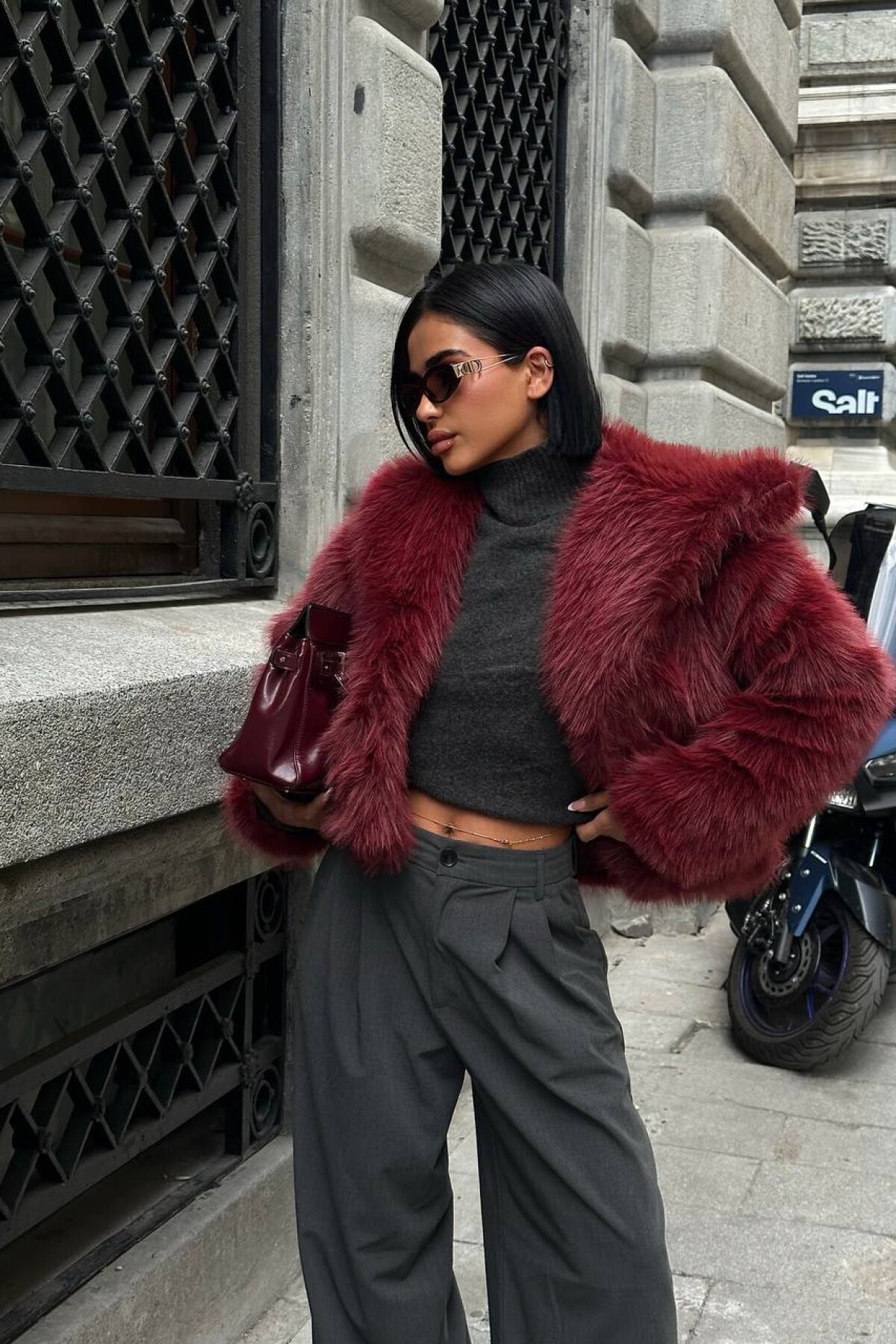 Burgundy Premium Fur Jacket - Luvita Co