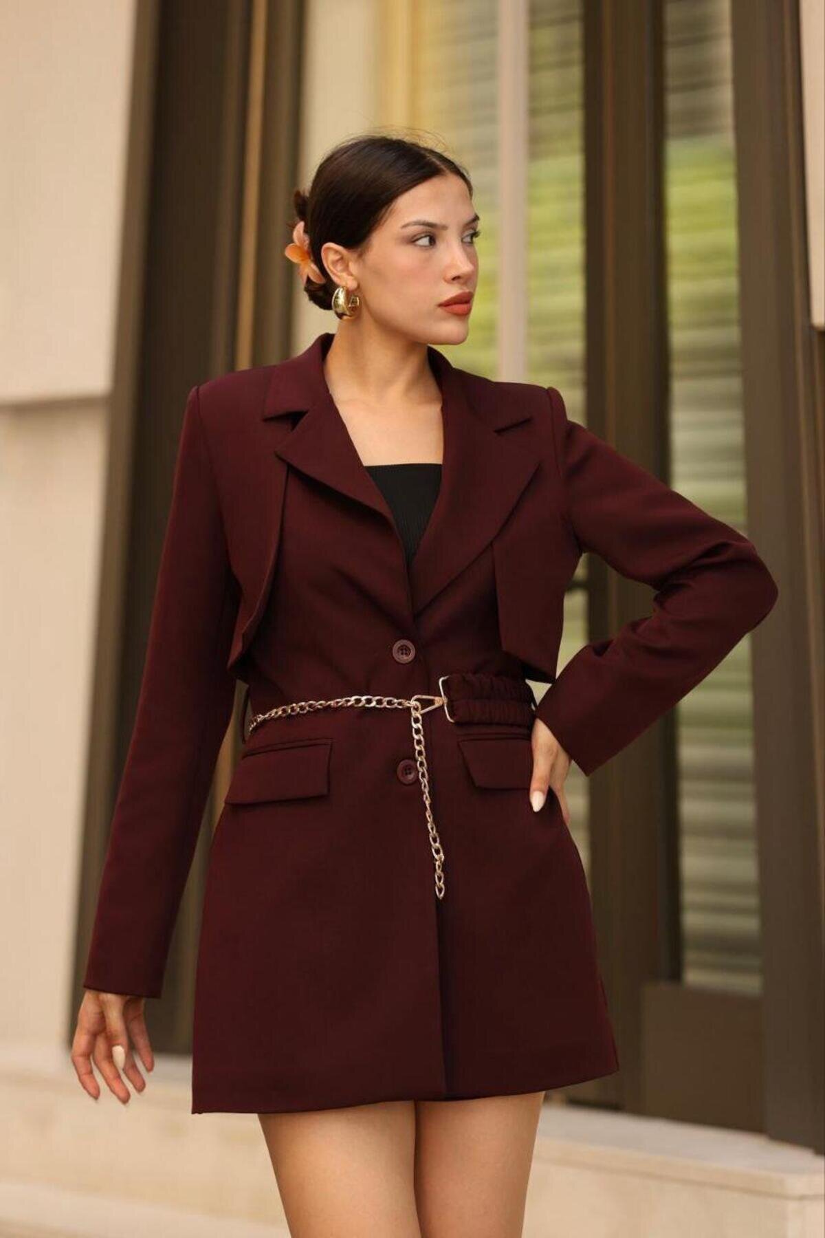 Bordo Zincirli Ceket - RAWEA FASHİON