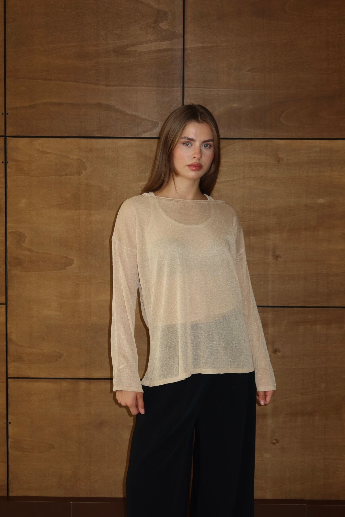 Ecru Sheer Sweater with Camisole - LOISY