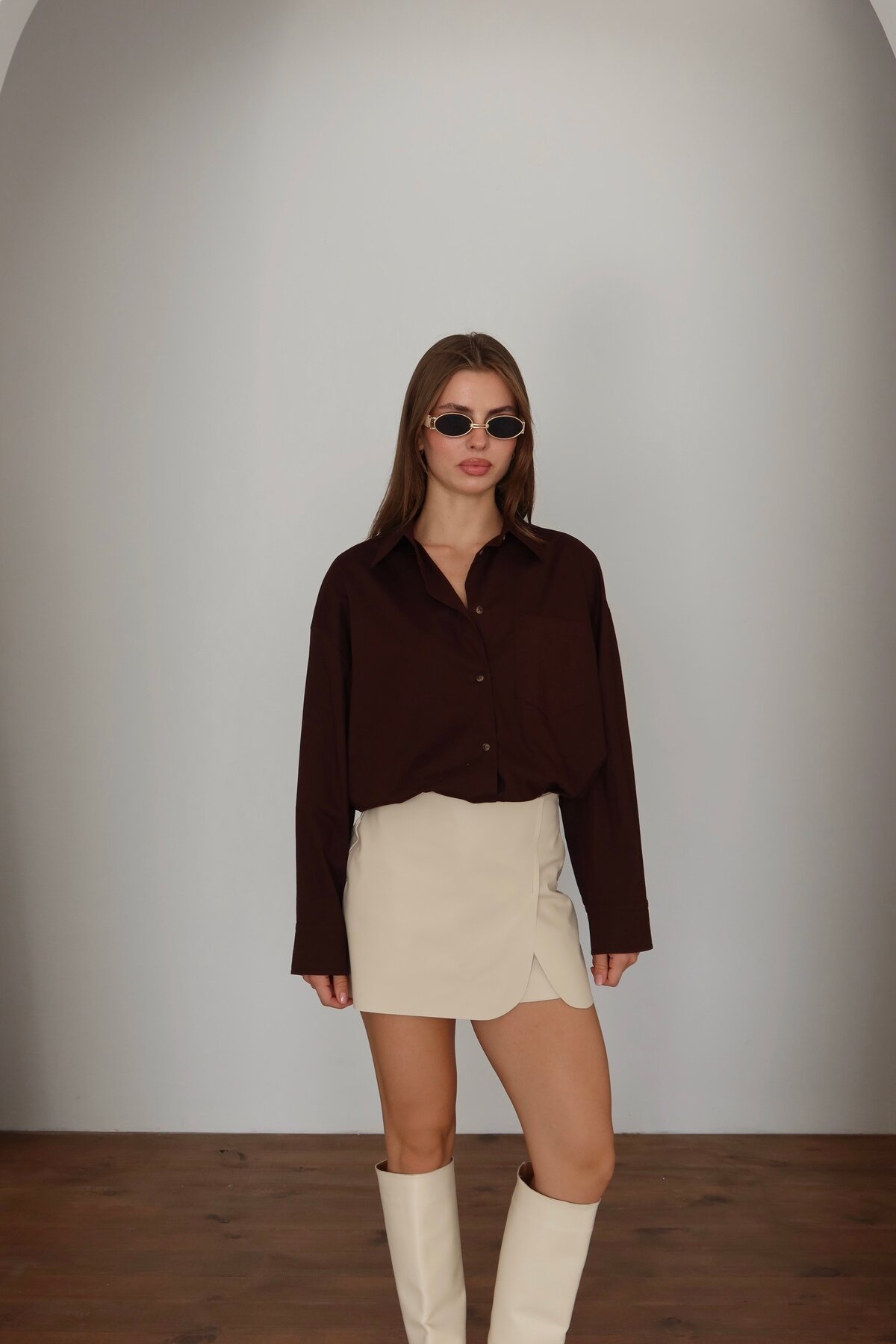 Ecru Mini Leather Skort - LOISY