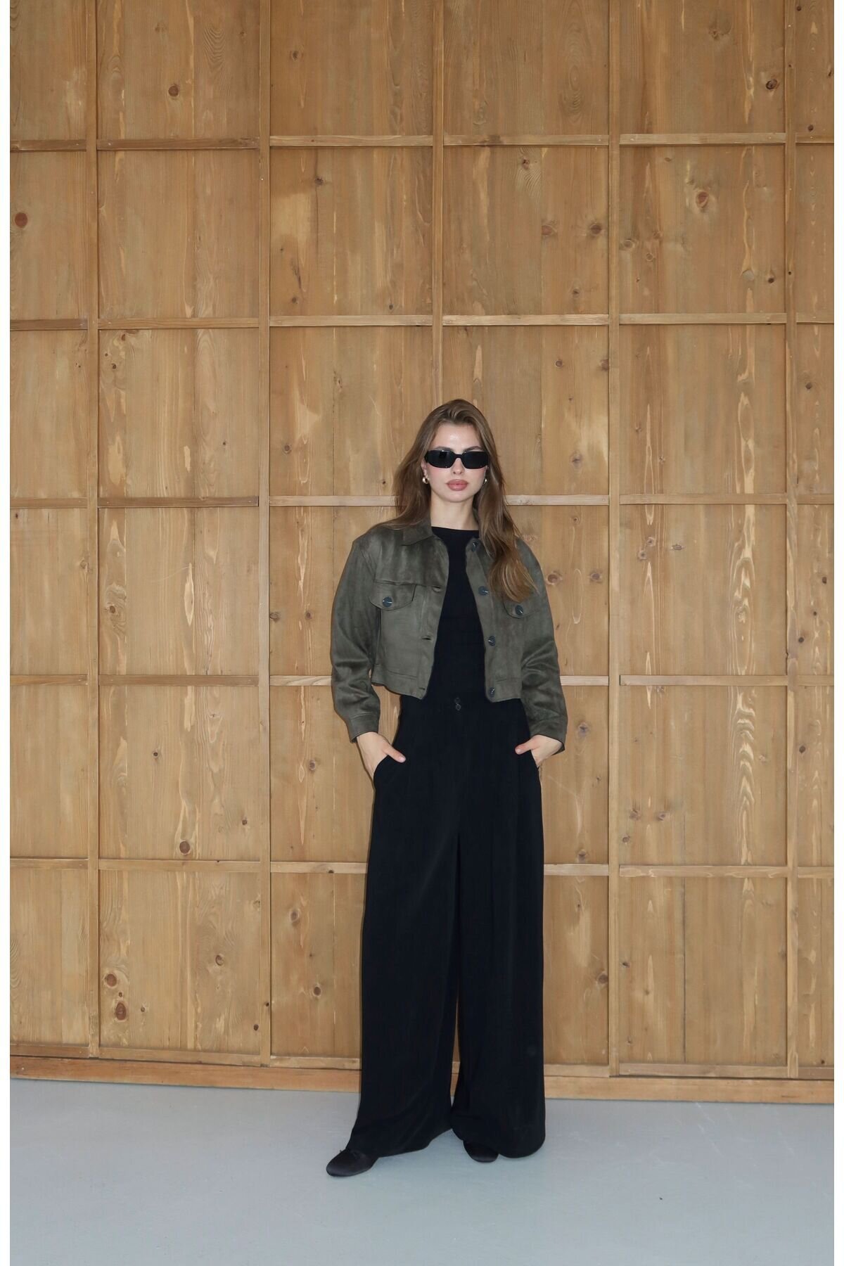 Premium Khaki Suede Short Jacket - LOISY