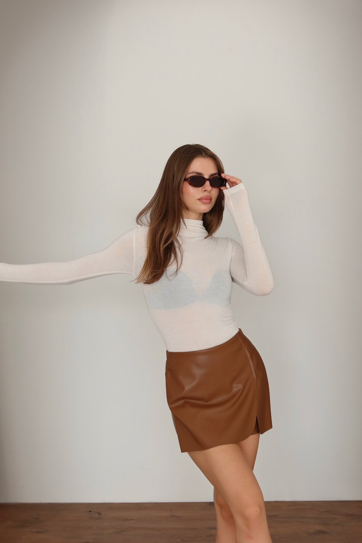Coffee Mini Leather Skort - LOISY