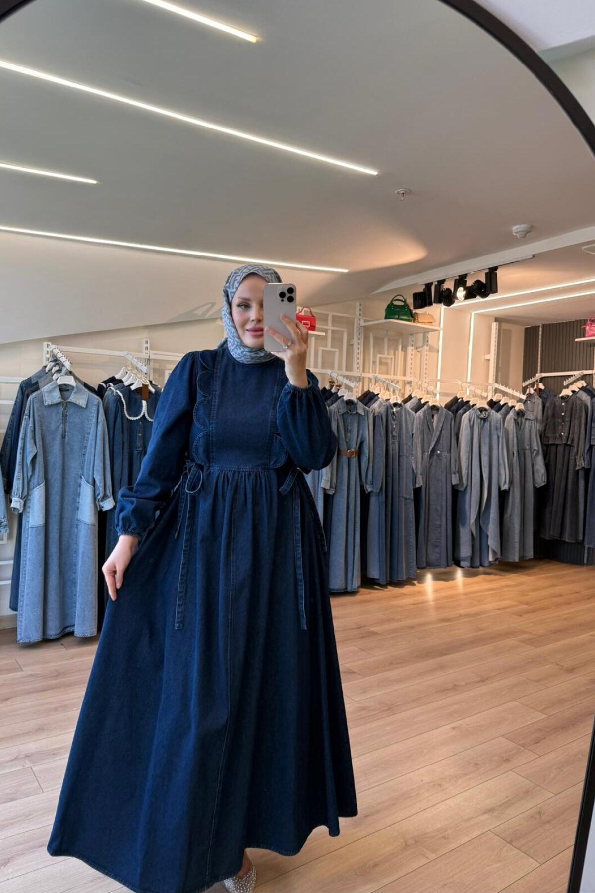 Lacivert Heidi Modeli Denim Kot Tesettür Elbise - OlaLady