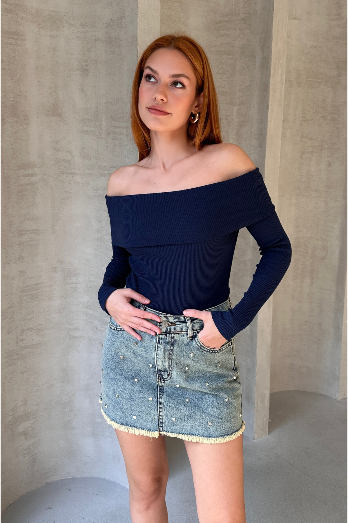 Marine Long Sleeve Madonna Collar Blouse - Rabi Shine