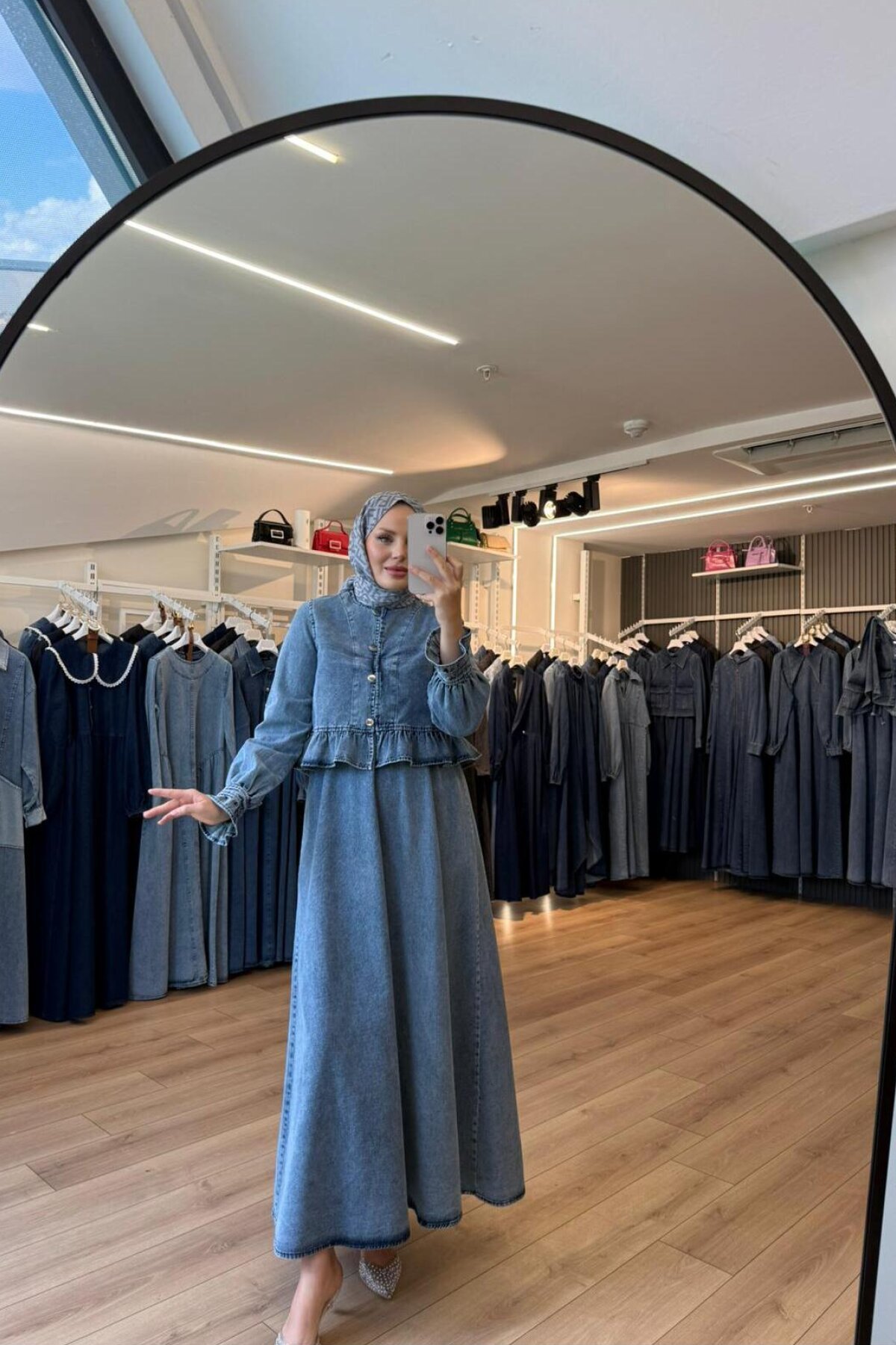 Mavi Fırfır Detaylı Jile Ceket İkili Tesettür Takım - OlaLady