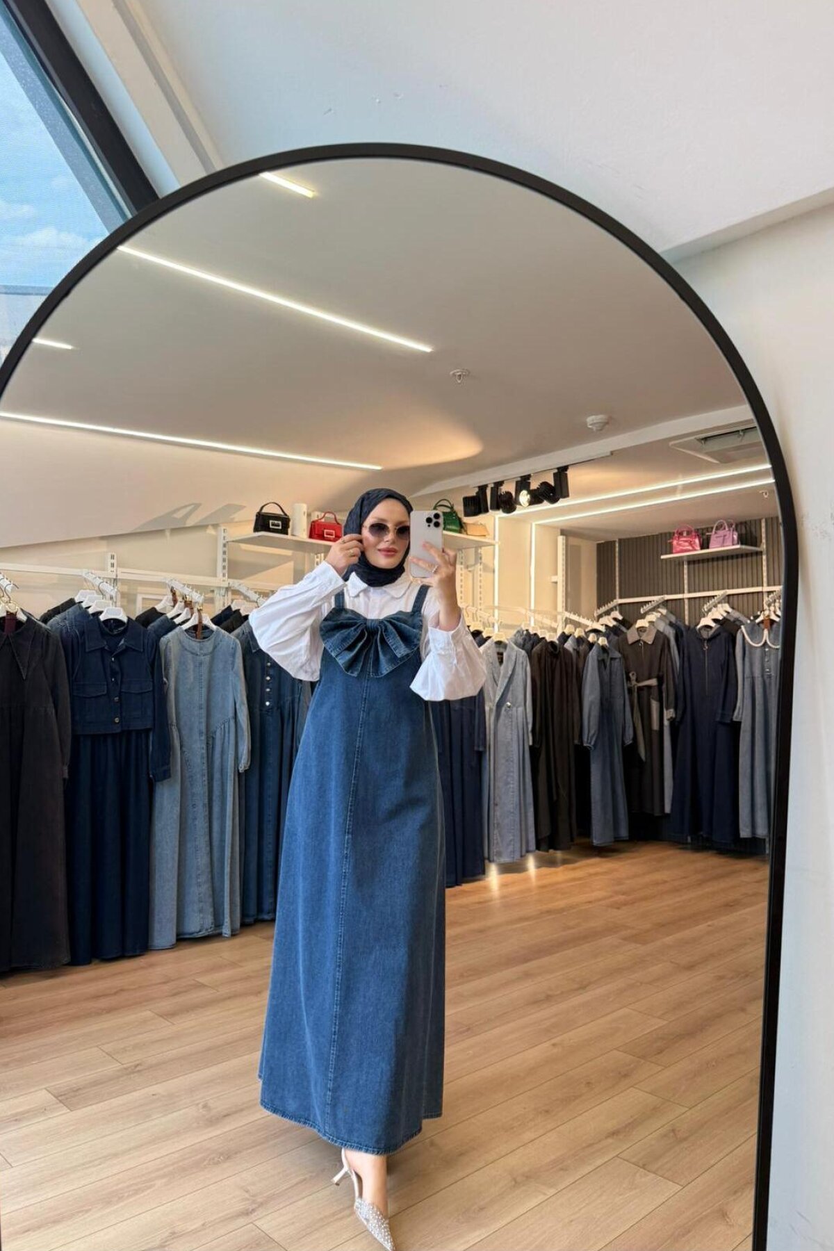 Blue Bow-Detailed Denim Jile Modest Dress - OlaLady