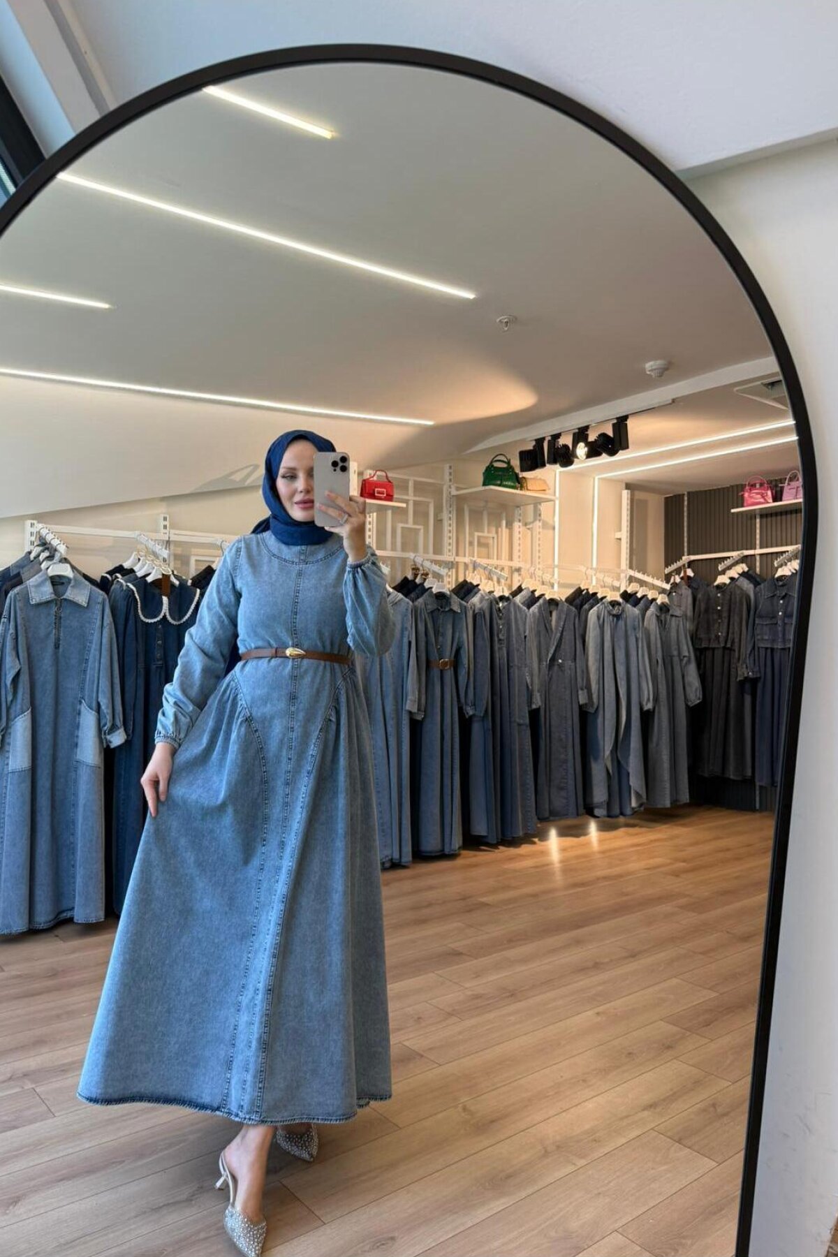 Blue Princess Skirted Denim Modest Dress - OlaLady