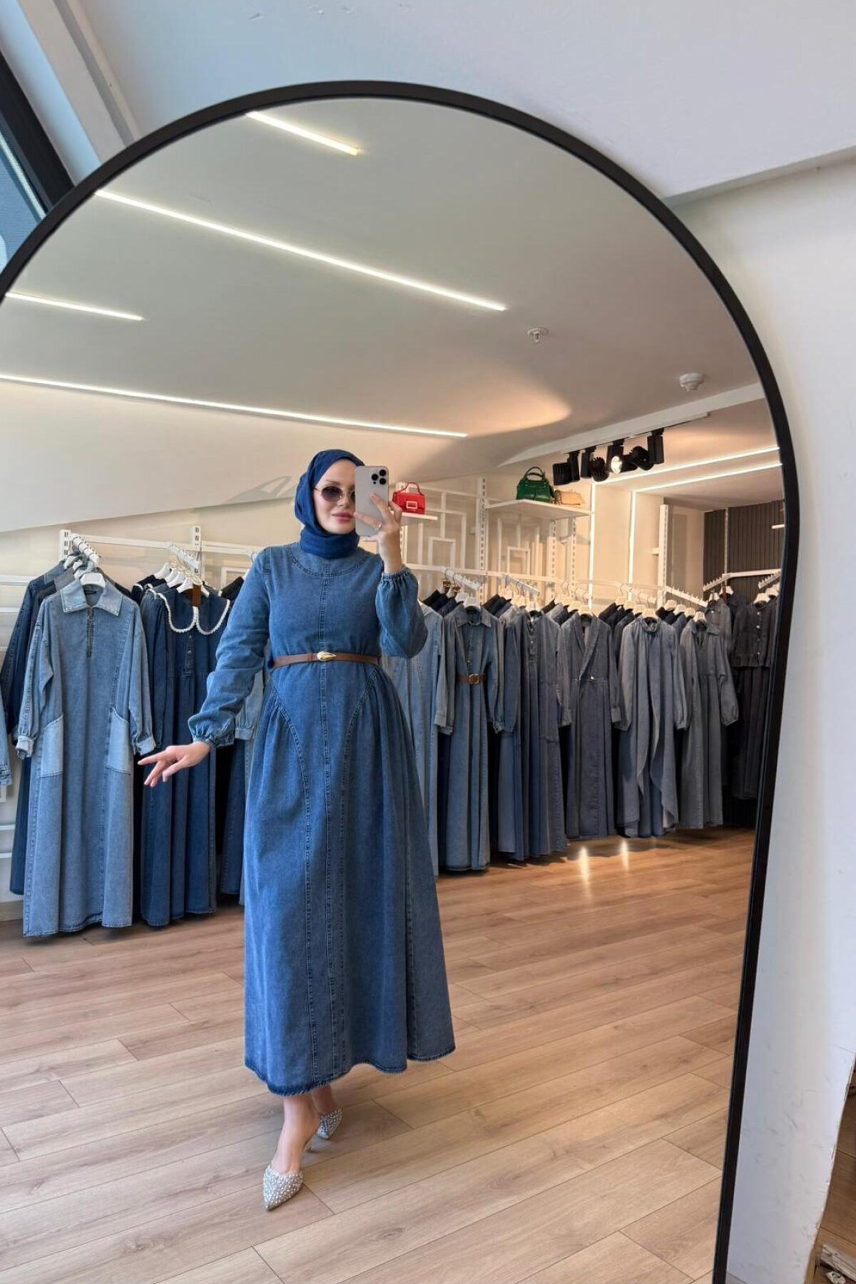 Mavi Prenses Etekli Denim Kot Tesettür Elbise - OlaLady