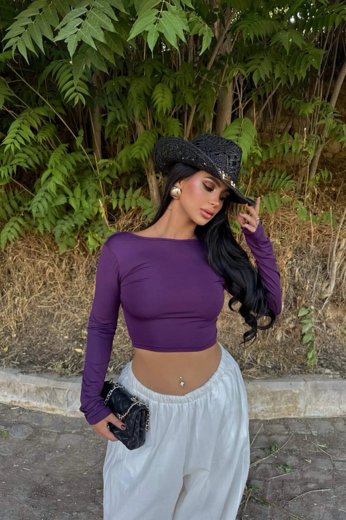 Purple Backless Basic Crop Top - MOZENA