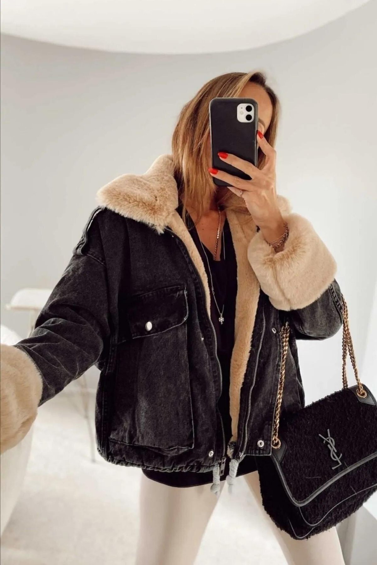 Renkli Denim İçi Full Kürklü Mont - BK BOUTİQUE