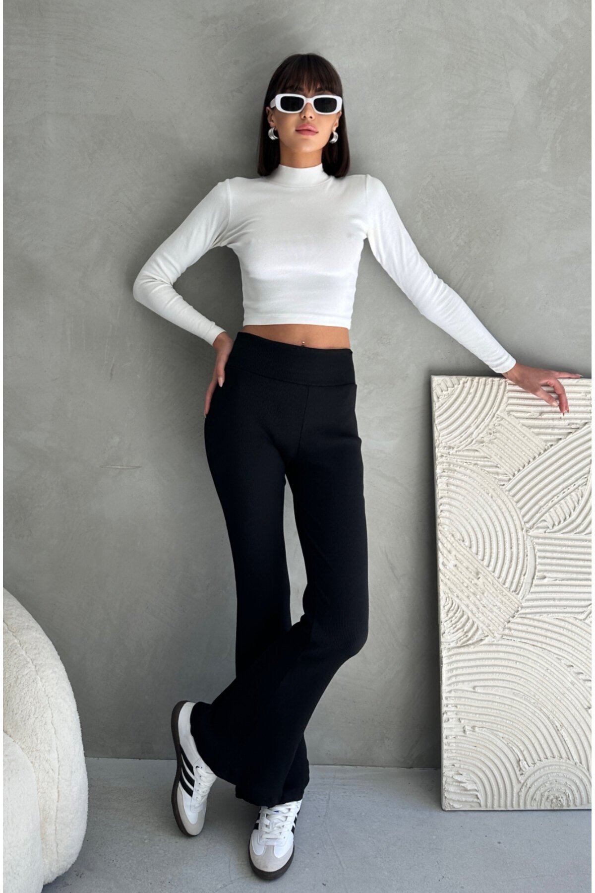 Siyah İspanyol Paça Kaşkorse Pantolon - Rabi Shine