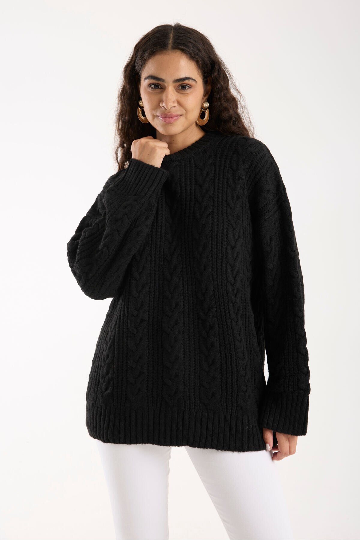 Siyah Selanik Örgü Oversize Triko Uzun Kazak - İLKCET MODA