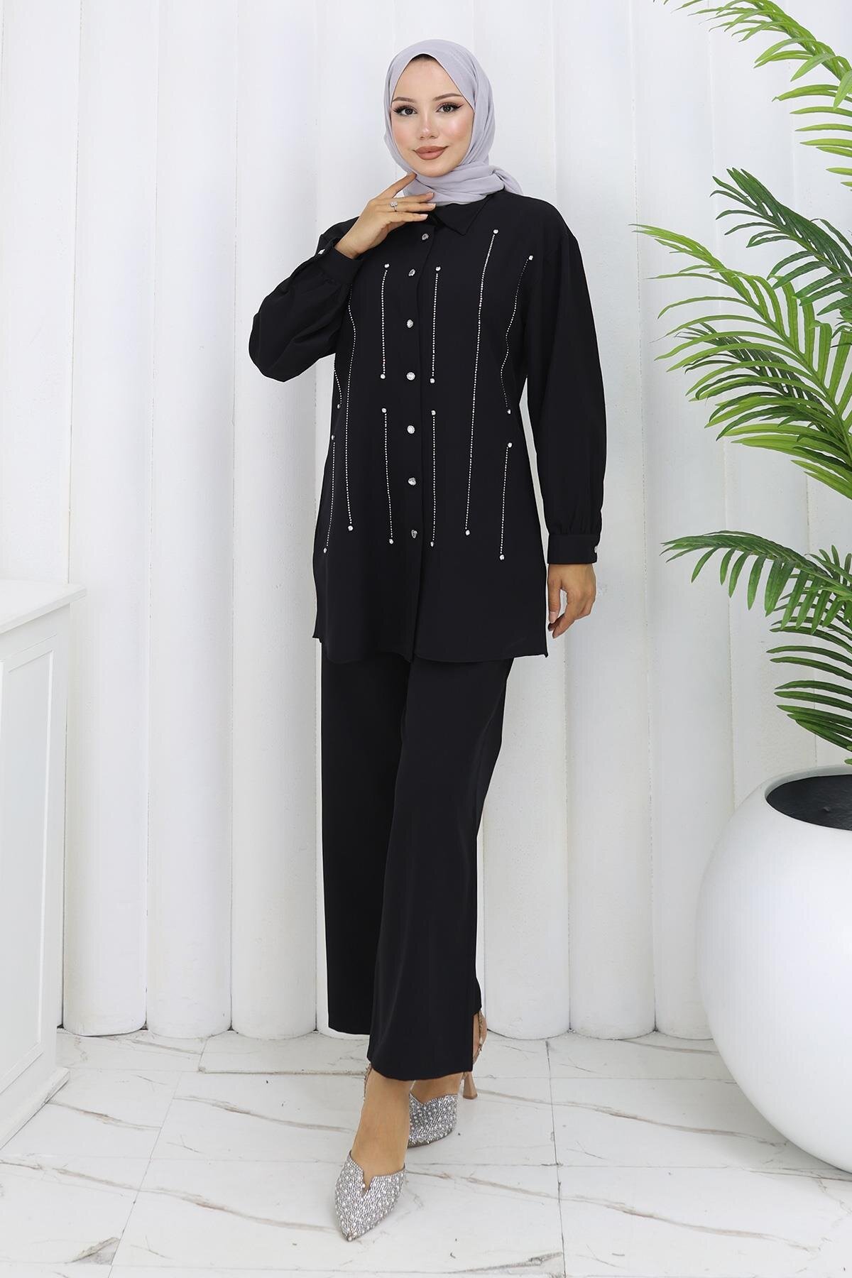 Black Stone Detail Two-Piece Modest Set - Modamihram