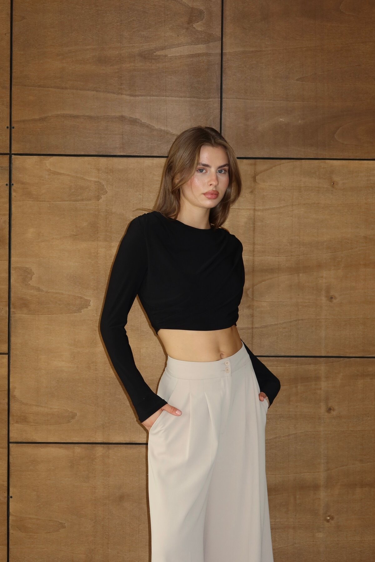 Black Buckled Premium Crop Blouse - LOISY