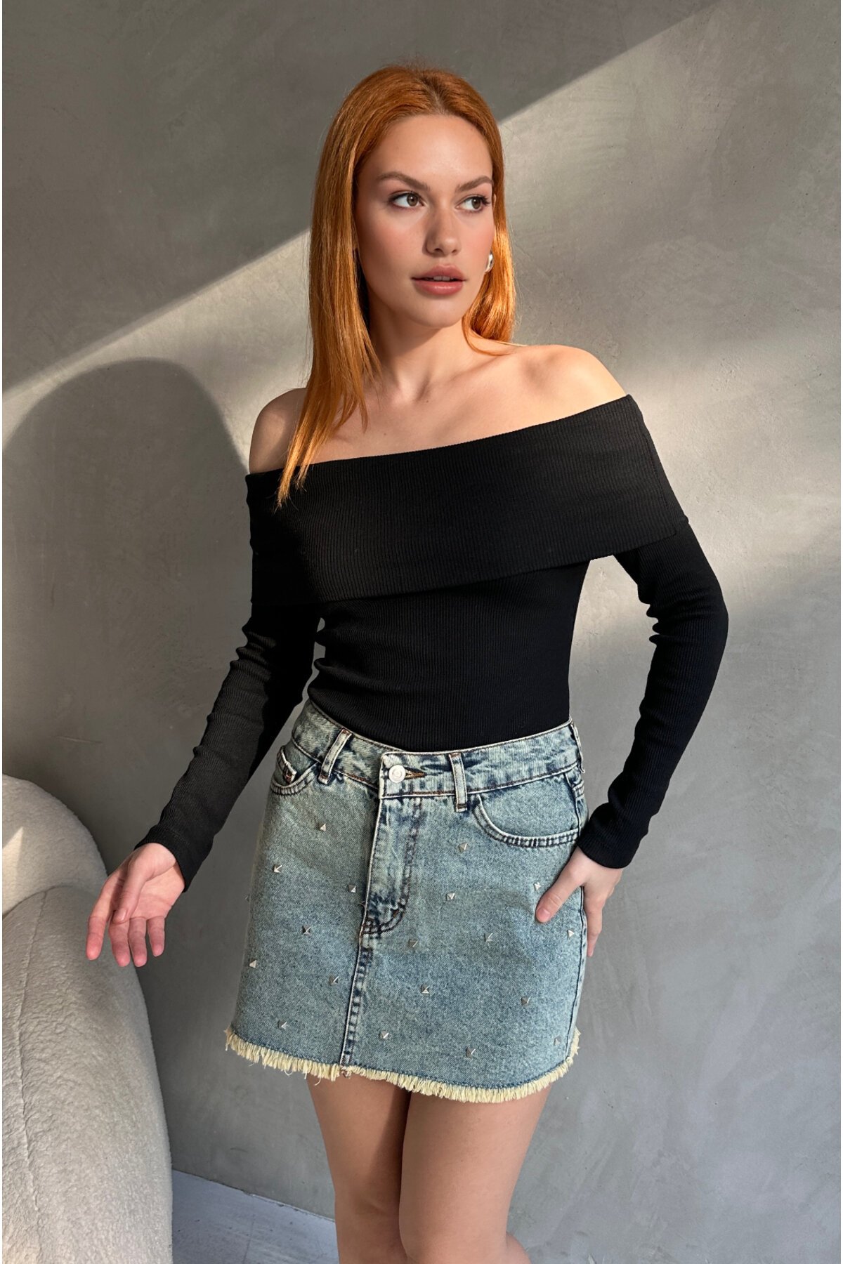 Black Long Sleeve Madonna Neck Blouse - Rabi Shine