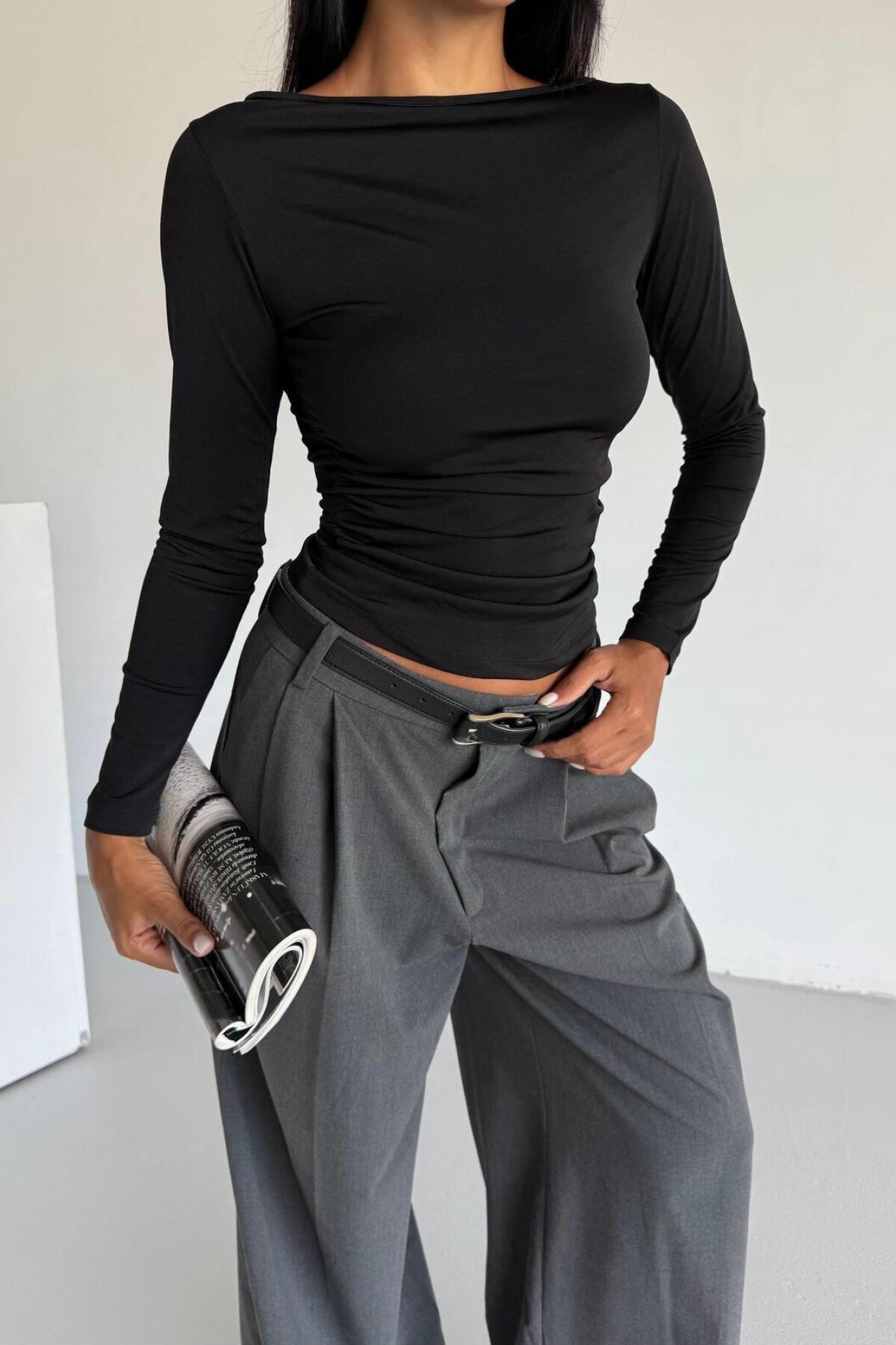 Black Long-Sleeved Bodycon Blouse - RAWEA FASHİON