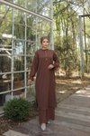 Acı Kahve Düğme Detaylı Örme Pantolon İkili Tesettür Takım