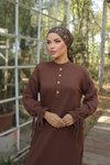 Acı Kahve Düğme Detaylı Örme Pantolon İkili Tesettür Takım