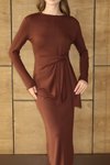 Acı Kahve Uzun Modal Kumaş Elbise