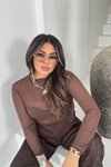 Acı Kahve Yarı Transparan Kırçıllı Tül Bluz