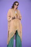 Açık Camel Italyan İpek Detaylı Oversize Kaftan Bluz