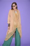 Açık Camel Italyan İpek Detaylı Oversize Kaftan Bluz