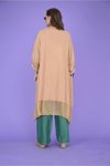 Açık Camel Italyan İpek Detaylı Oversize Kaftan Bluz