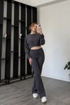 Antrasit Fitilli Crop Bluz İkili Pantolon Takım