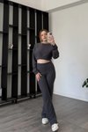 Antrasit Fitilli Crop Bluz İkili Pantolon Takım