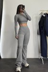 Antrasit Parmak Geçmeli Basic Crop İspanyol Paça Tayt İkili Takım