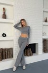 Antrasit Parmak Geçmeli Basic Crop Ve İspanyol Paça Tayt İkili Takım