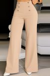 بنطلون قماش كريب بيج بتفاصيل أزرار وخصر مطاطي
