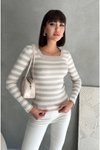 Beige White Striped Long Sleeve Body