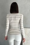 Bej Beyaz Çizgili Uzun Kol Body