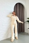 Beige Stand-Up Collar Thumbhole Knit Two-Piece Set