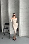 Beige Long Madonna Collar Cotton Dress