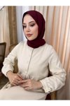 Bej Yarım Pat Düğmeli Örme Tesettür Elbise