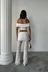 Beyaz Dantel Detaylı Pantolon Crop İkili Takım