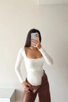 White Square Neck Bodysuit