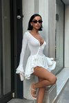 Beyaz Mini Düğme Detay Şortlu Tasarım Abiye Elbise