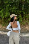 Beyaz Sırt Dekolteli Basic Crop Bluz
