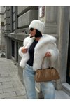 Beyaz Yakalı Astarlı Premium Kürk Ceket