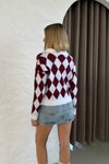 Bordo Baklava Desen Yumoş Polo Yaka Kazak