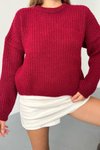 Bordo Balon Kol Triko Oversize Kazak