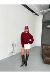 Bordo Balon Kol Triko Oversize Kazak