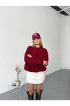Bordo Balon Kol Triko Oversize Kazak