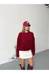 Bordo Balon Kol Triko Oversize Kazak