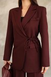 Bordo Blazer Yandan Bağlamalı Şık Ve Rahat Ceket