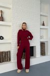 Bordo Dik Yaka Crop Kazak Pantolon Triko İkili Takım