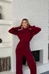Bordo Dik Yaka Crop Kazak Pantolon Triko İkili Takım